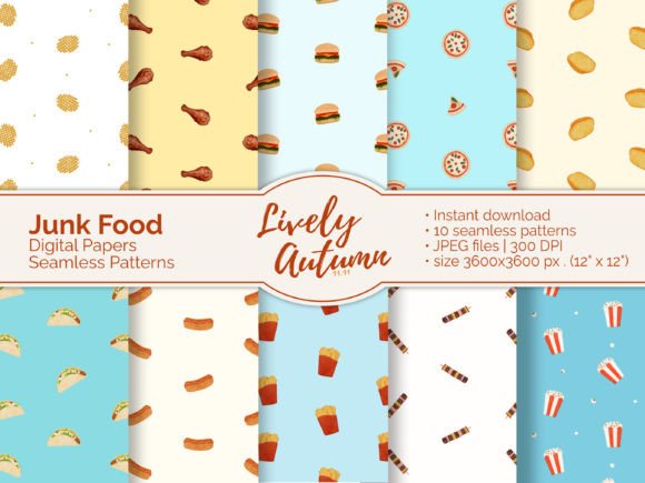 10 Junk Food Digital Seamless Patterns: A Creative Resource for Designers and Makers
