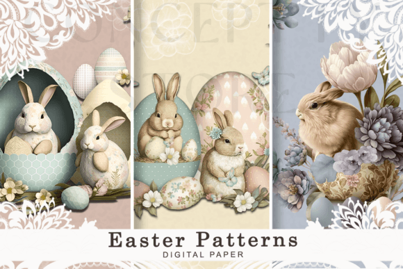 Happy Easter Seamless Patterns, Elegant
