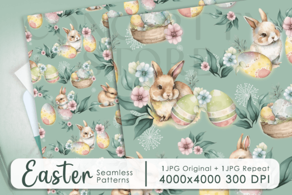 Happy Easter Seamless Patterns, Green