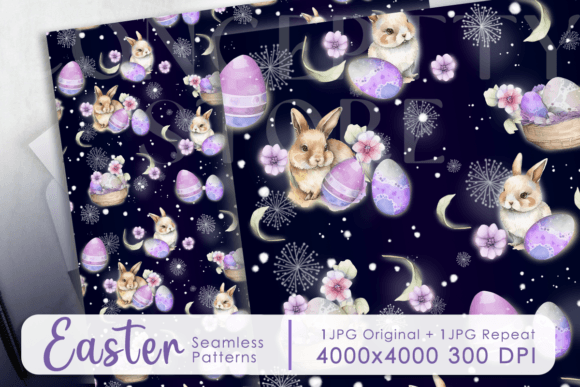 Happy Easter Seamless Patterns Night Sky