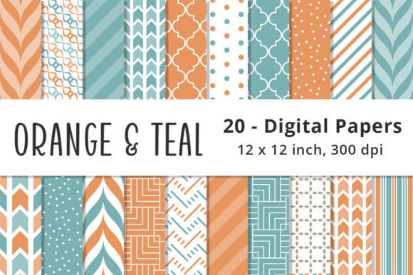 Orange and Teal Digital Paper Patterns: A Creative Staple for Modern Designers