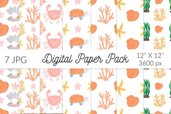 Seashell Marine Watercolor Patterns