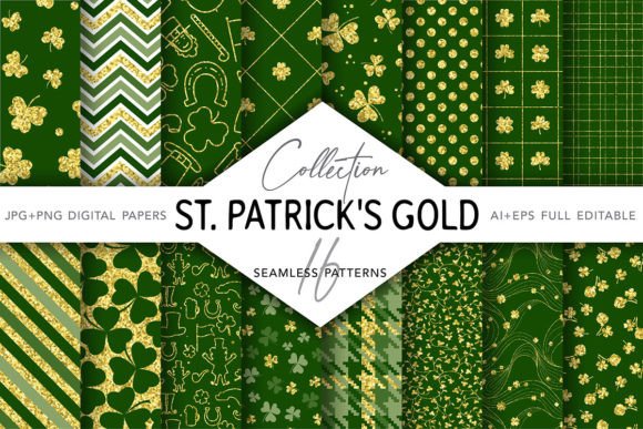 St. Patrick Gold Seamless Patterns