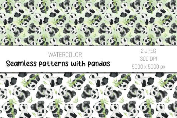 Watercolor Seamless Patterns with Pandas
